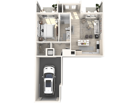 the interior of a house is shown with a car in the garage